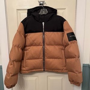 NWOT Alexander Wang Colorblock Hooded Nylon Denim Puffer Jacket Sz S